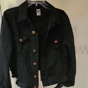 NSF Distressed Black Women's Denim Jacket Size M. Made in USA!
